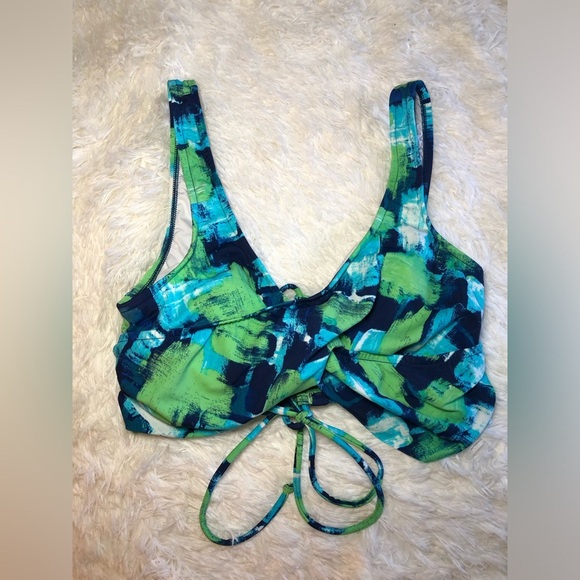 VENUS Green and Blue Bikini Top with Artistic Pattern Lace up back size M - Picture 6 of 12